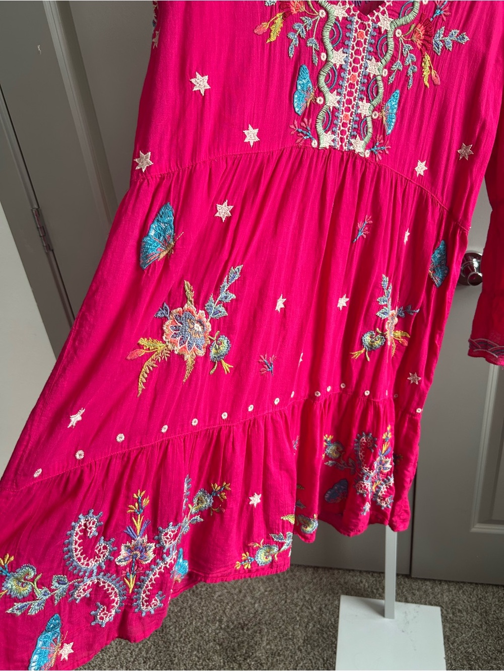 Johnny Was Teyros Embroidered Fuchsia Boho Tunic Dress Size Large L #121 - Picture 6 of 15